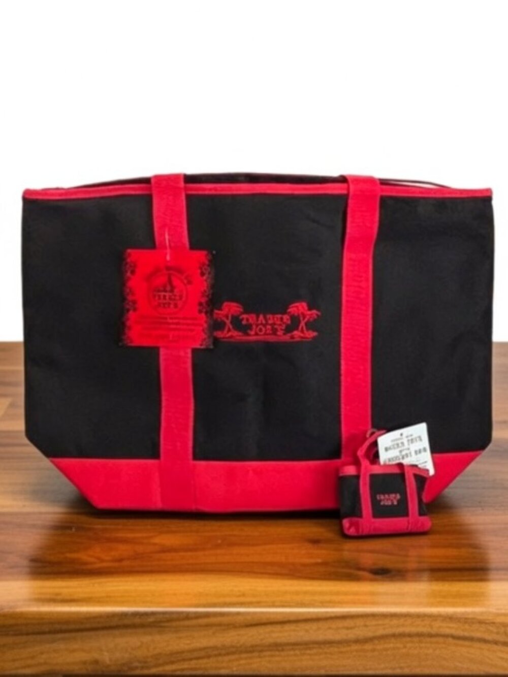 ❤️  Trader Joe’s large Black/Red Insulated Tote & TJ's Zippered Mini Bag